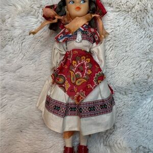VINTAGE Traditional Doll with Red and Cream Outfit
